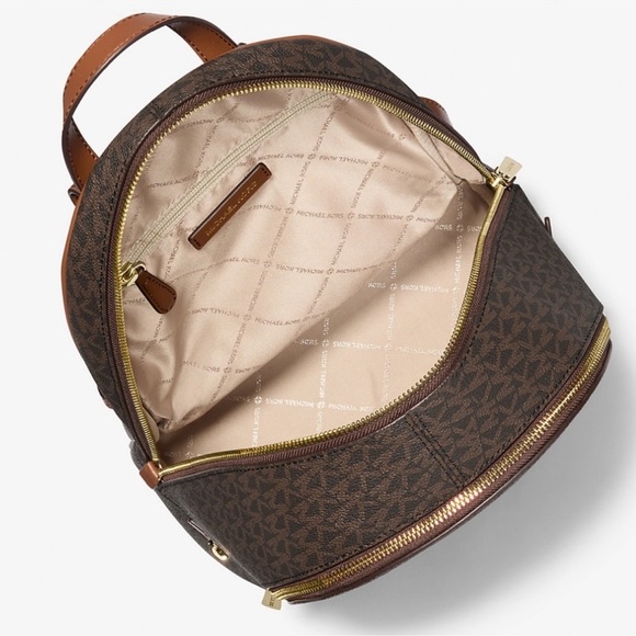 Michael Kors Rhea Medium Signature Logo Backpack Brown Signature - Picture 7 of 8